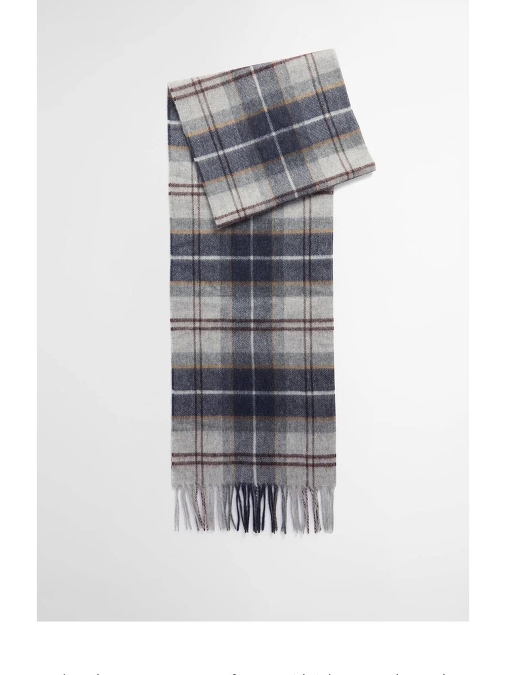 Barbour Wool Cashmere Tartan Scarf Grey midnight NWOT